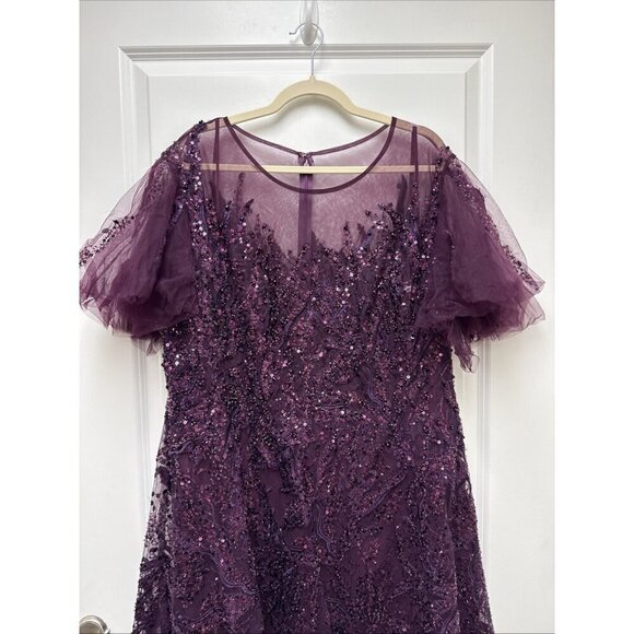 MAC DUGGAL Size 22 Purple 20477 Flutter Sleeve Embellished Cocktail Midi Dress - Picture 5 of 10